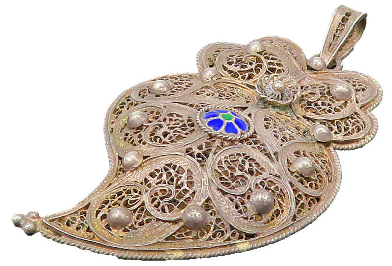 925 Sterling Silver  Vintage Enamel Floral Detail Filigree Pendant  PT17823