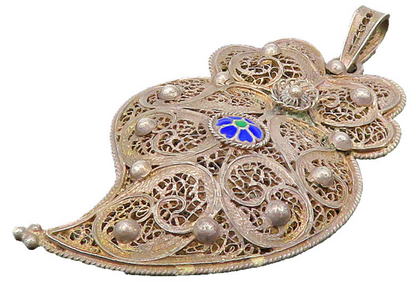 925 Sterling Silver  Vintage Enamel Floral Detail Filigree Pendant  PT17823