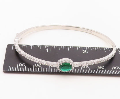 925 Sterling Silver Vintage Bracelet Oval Green Halo White CZ Bangle  BT10709