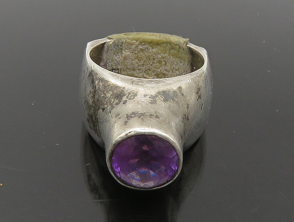 925 Sterling Silver  Vintage Shiny Modernist Amethyst Band Ring Sz 5  RG24132
