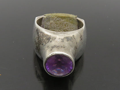 925 Sterling Silver  Vintage Shiny Modernist Amethyst Band Ring Sz 5  RG24132