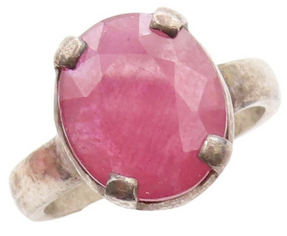 925 Sterling Silver Vintage Ring Minimalist Oval Cut Ruby  Sz 11  RG31331