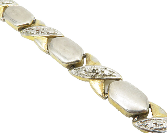 925 Sterling Silver   Vintage Genuine Diamonds XO Link Chain Bracelet  BT5123