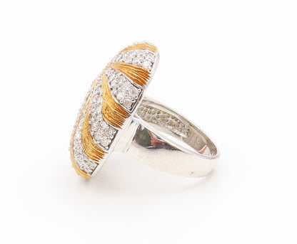 925 Sterling Silver Vintage Ring CZ Two Tone Sunburst Dome Band  Sz 8.5  RG35249