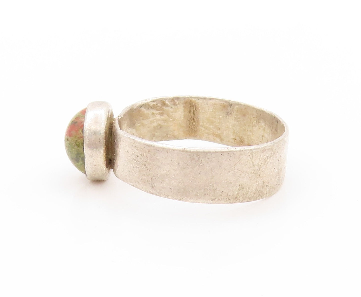 925 Sterling Silver Vintage Ring Minimalist Cabochon Unakite  Sz 8  RG32805