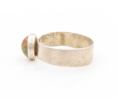925 Sterling Silver Vintage Ring Minimalist Cabochon Unakite  Sz 8  RG32805