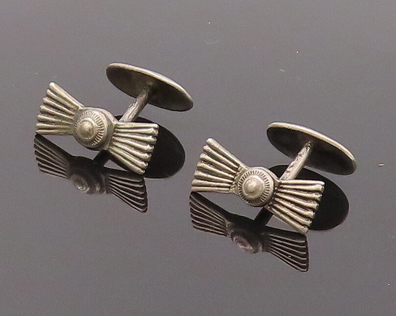 SOUTHWESTERN 925 Sterling Silver Vintage 3D Carved Bow Cufflinks TR3476