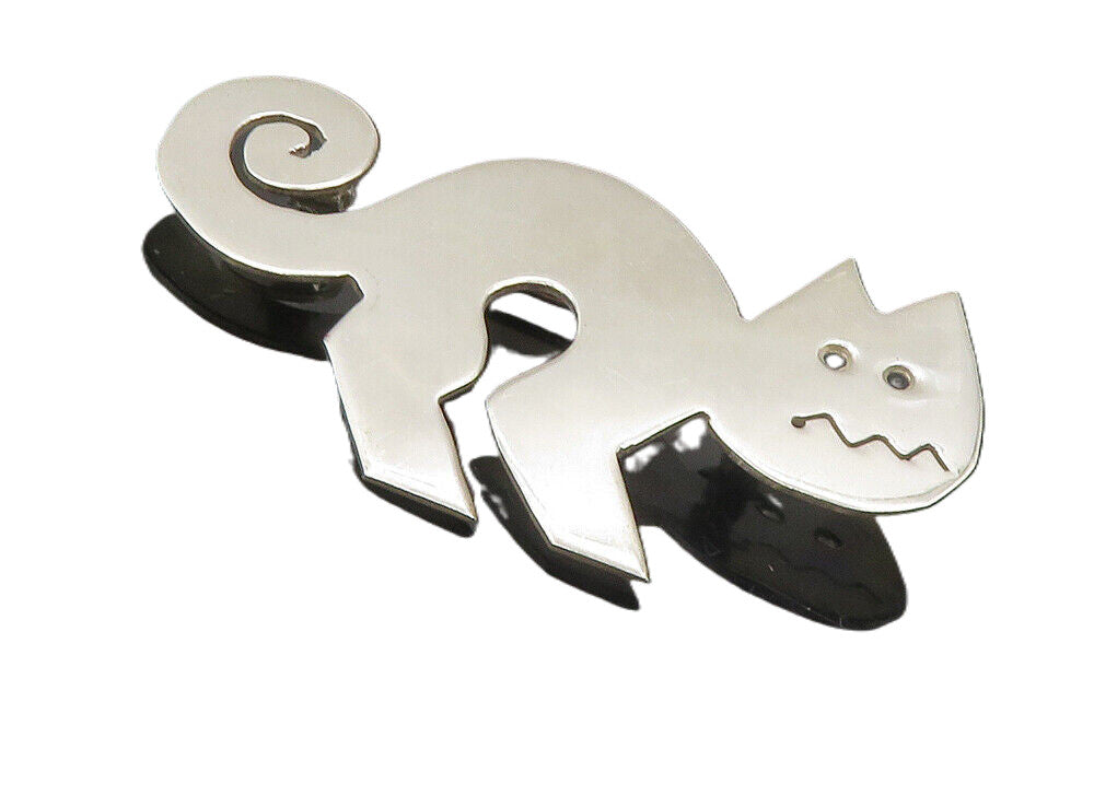 ANDES 925 Sterling Silver  Vintage Shiny Spiral Tailed Cat Brooch Pin  BP3414