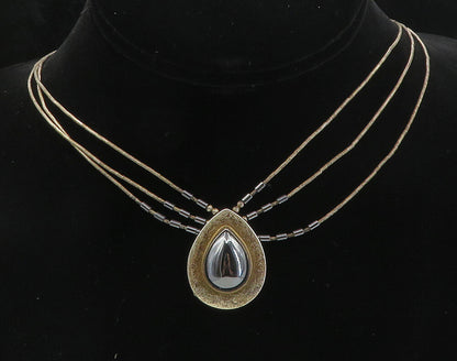 NAVAJO 925 Sterling Silver  Vintage Tear Drop Hematite Chain Necklace  NE1618
