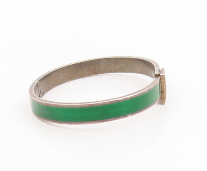 925 Sterling Silver Vintage Bracelet GUCCI Classic Green Enamel Bangle  BT12012