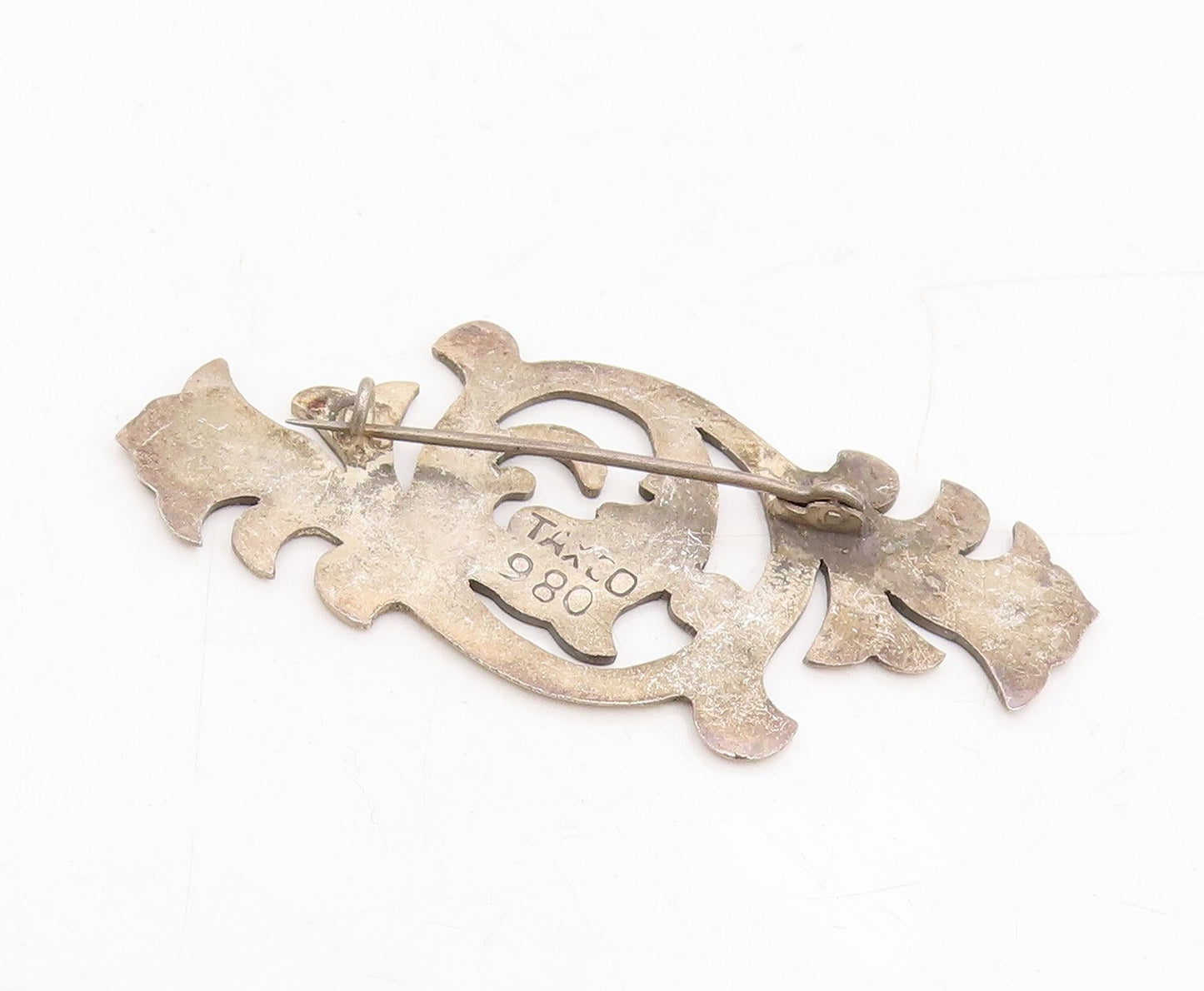 925 Sterling Silver Vintage Brooch Pin TAXCO Dark Tone Floral Design  BP11458