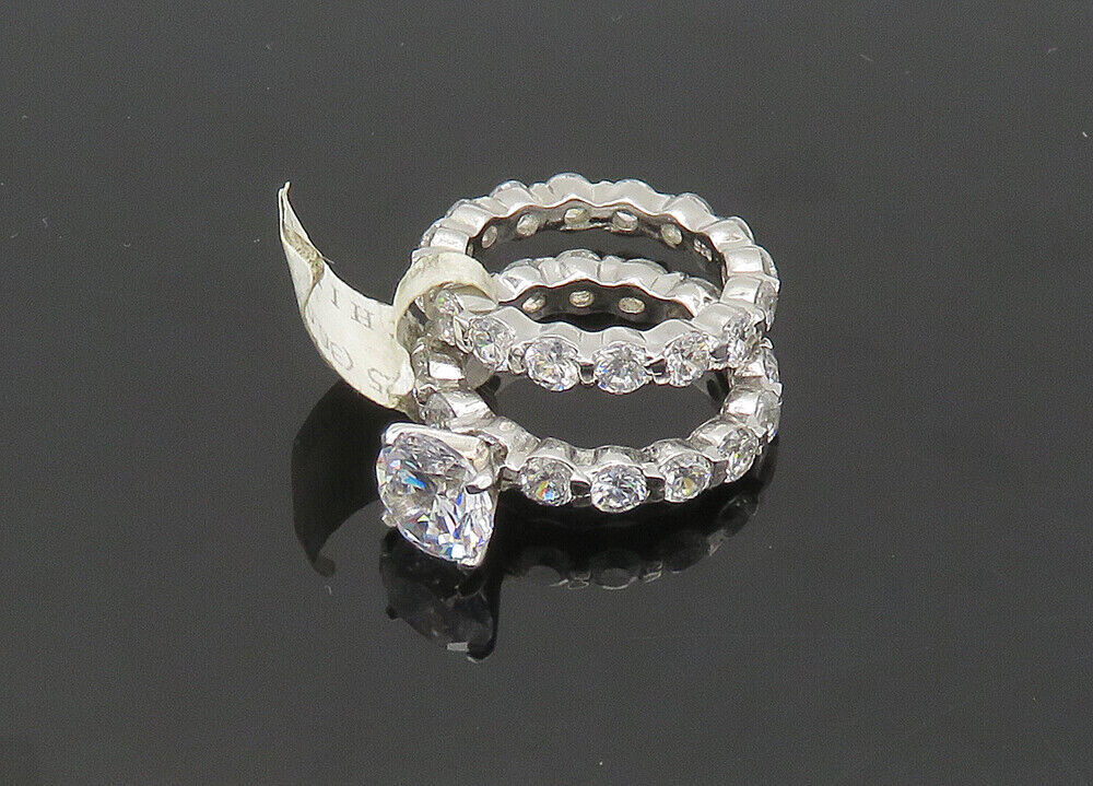 925 Silver  Vintage Sparkling Cubic Zirconia 2Pcs Band Ring Sz 6  RG21003