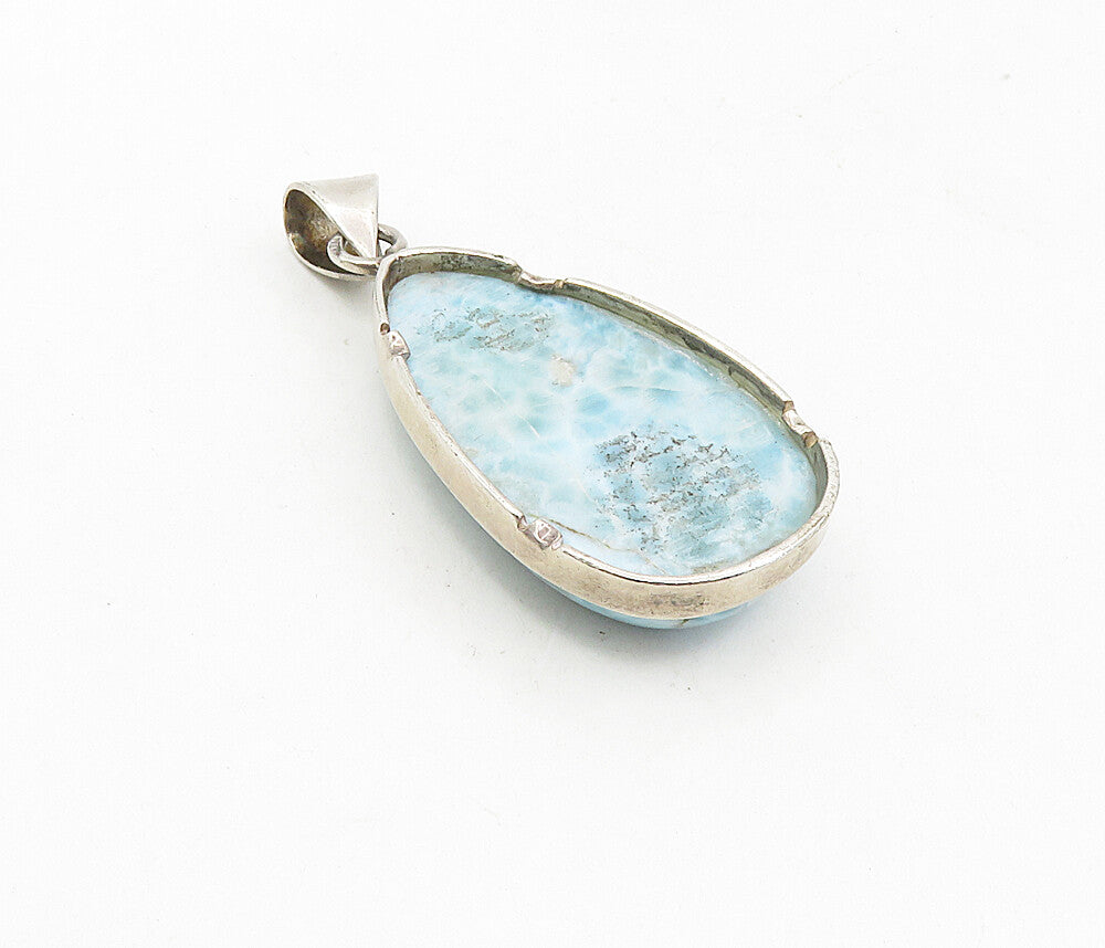 925 Sterling Silver  Vintage Cabochon Cut Larimar Tear Drop Pendant  PT6460