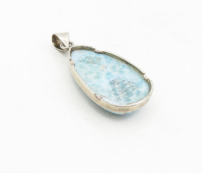 925 Sterling Silver  Vintage Cabochon Cut Larimar Tear Drop Pendant  PT6460