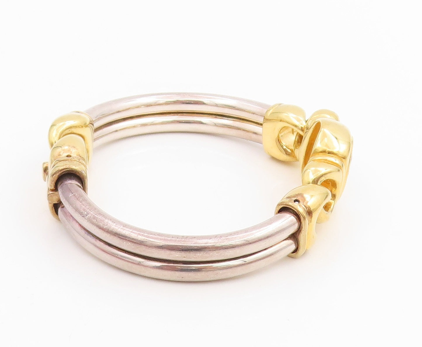 925 Sterling Silver Vintage Bracelet CZ Two Tone Interlocking Bangle BT11510