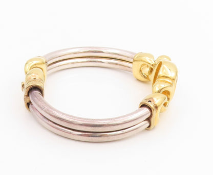 925 Sterling Silver Vintage Bracelet CZ Two Tone Interlocking Bangle BT11510