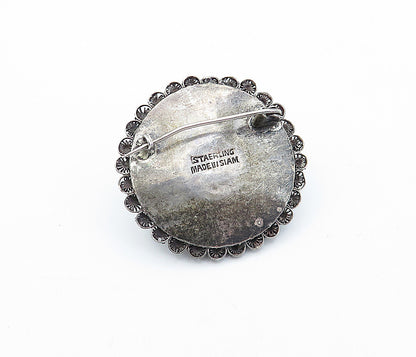 SIAM 925 Sterling Silver  Vintage Antique Oxidized Floral Brooch Pin  BP1181