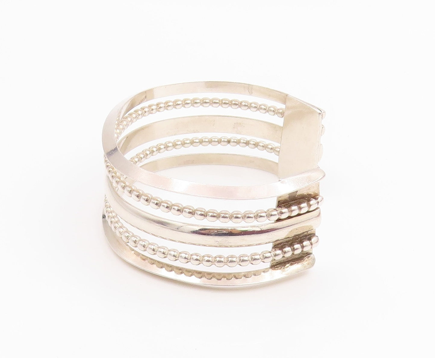 925 Sterling Silver Vintage Bracelet Modernist Multi Row Beaded Cuff  BT11943
