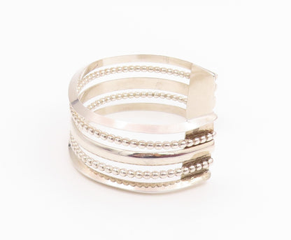 925 Sterling Silver Vintage Bracelet Modernist Multi Row Beaded Cuff  BT11943