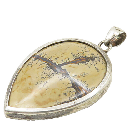 925 Sterling Silver  Vintage Tear Drop Brown Jasper Shiny Pendant  PT15165