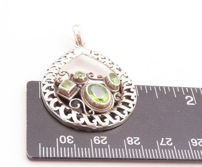 925 Sterling Silver Vintage Pendant Designer Swirly Cutout Peridot  PT23759