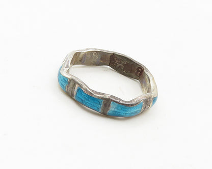 SIAM 925 Sterling Silver  Vintage Blue Enamel Band Ring Sz 6.5  RG18800