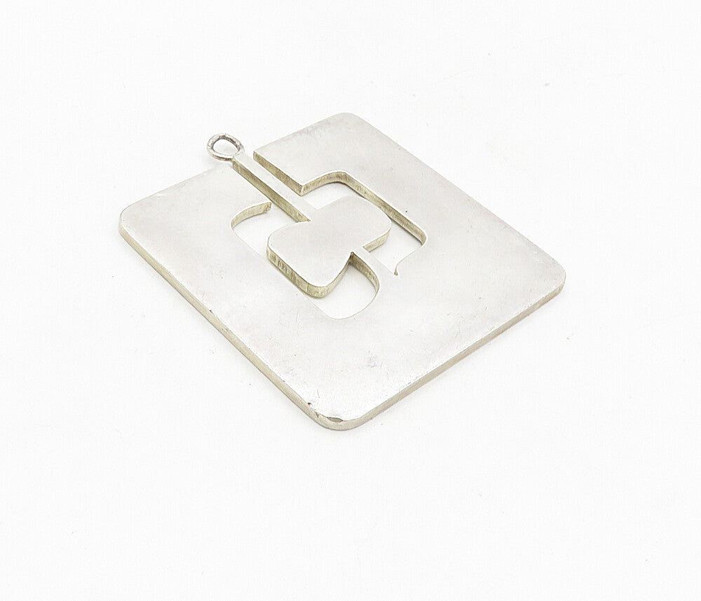 M&PL 925 Sterling Silver  Vintage Shiny Cutout Design Square Pendant  PT6528