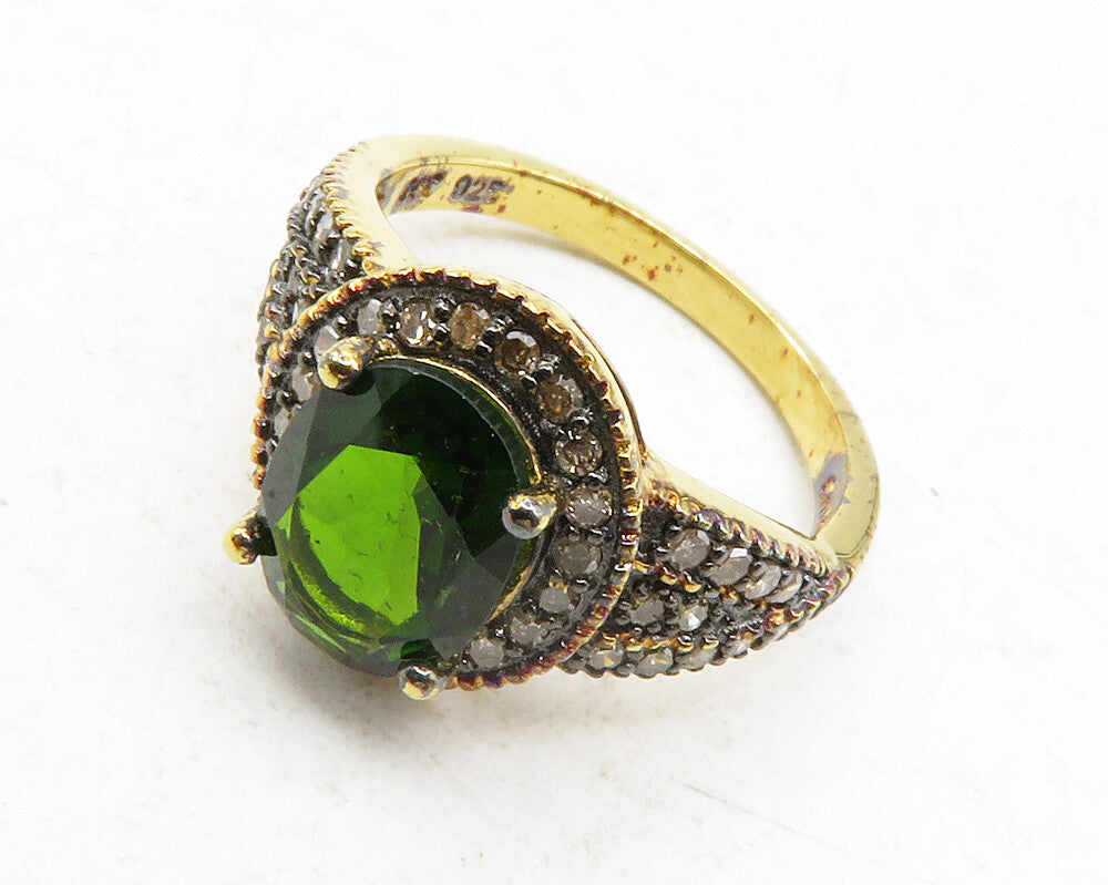 925 Sterling Silver  Vintage Genuine Diamonds & Peridot Band Ring Sz 6 RG12512