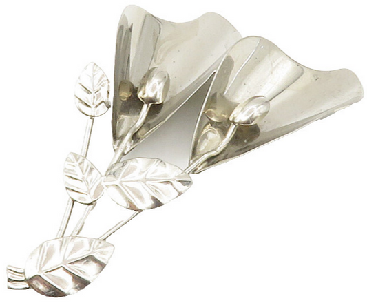 925 Sterling Silver  Vintage Shiny Modernist Flowers Motif Brooch Pin  BP5424