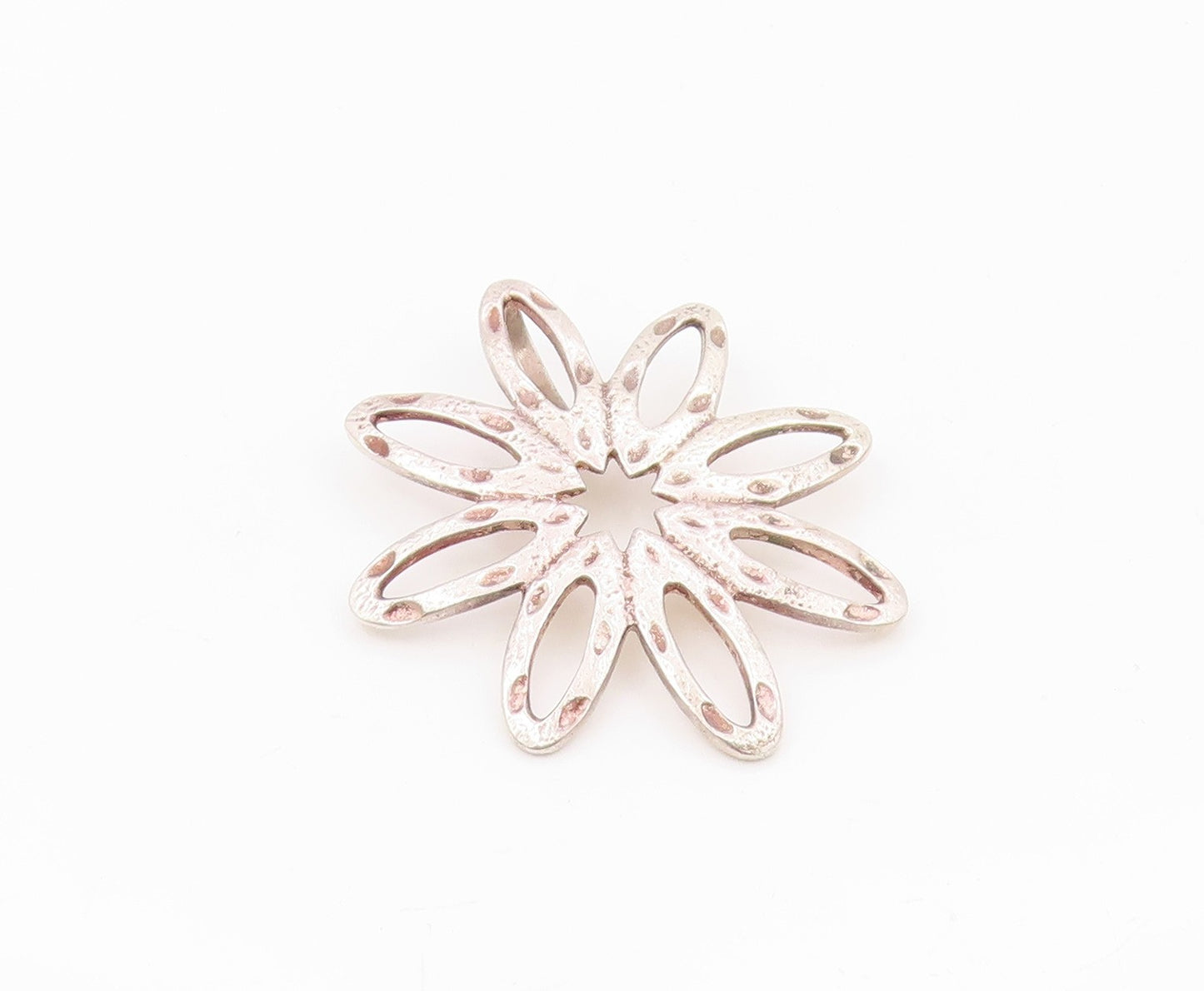 925 Sterling Silver  Vintage Shiny Etched Open Flower Motif Pendant  PT18960