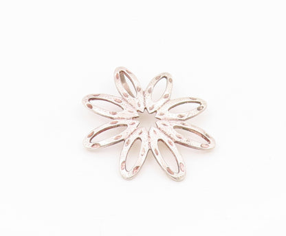 925 Sterling Silver  Vintage Shiny Etched Open Flower Motif Pendant  PT18960
