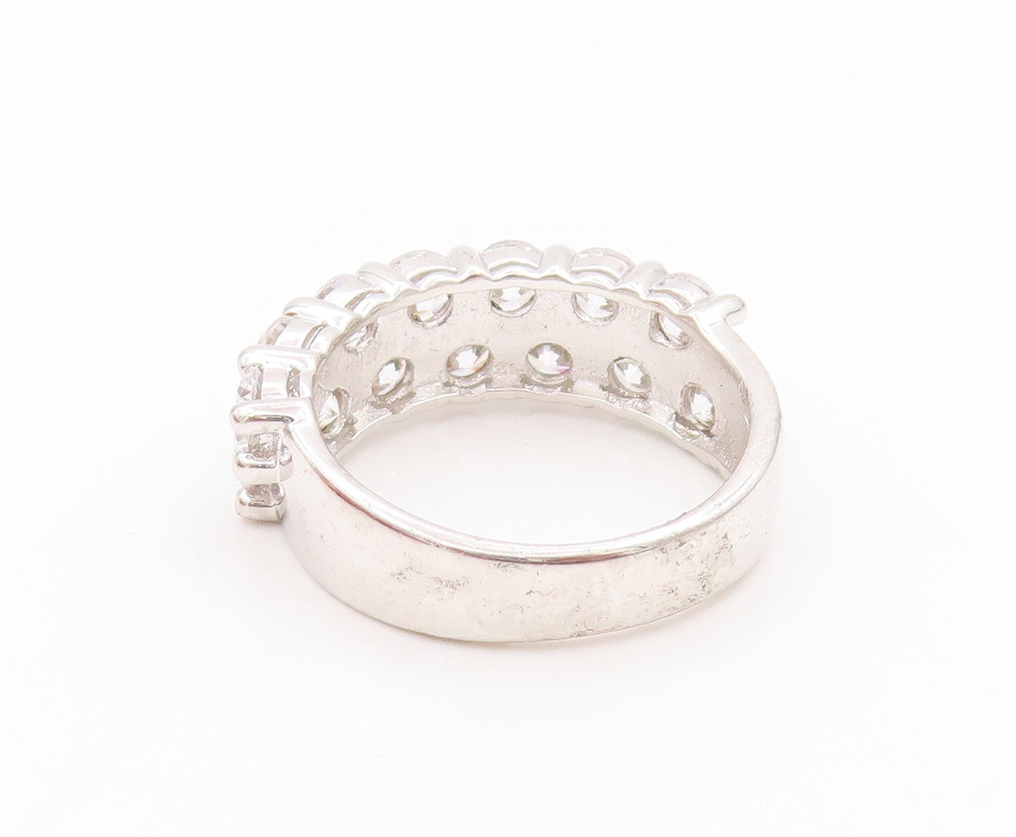 925 Sterling Silver Vintage Ring Modernist Round Cut CZ Band  Sz 6.5  RG31878