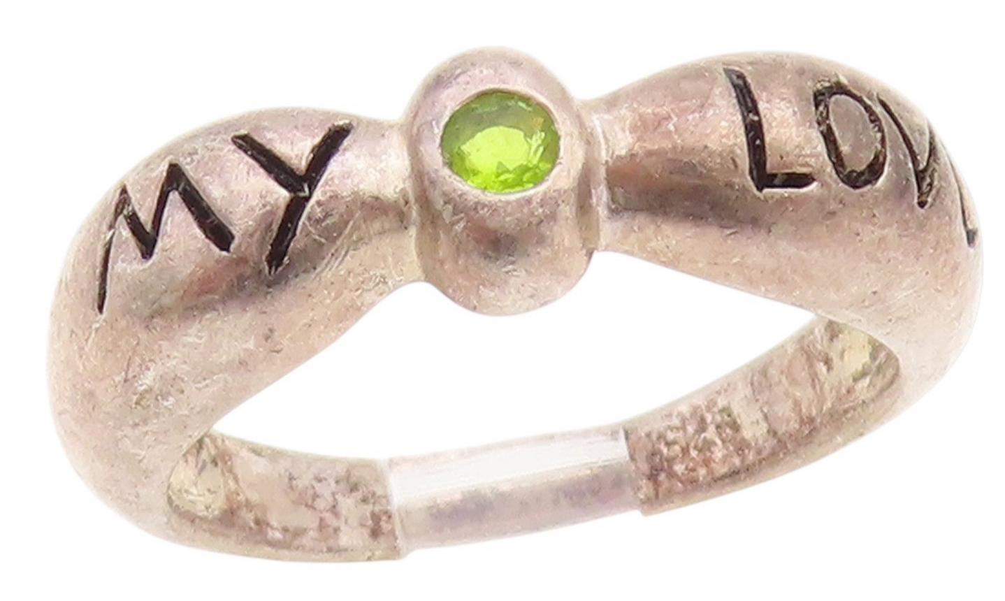 925 Sterling Silver Vintage Ring Peridot Engraved My Love Band  Sz 7  RG34786