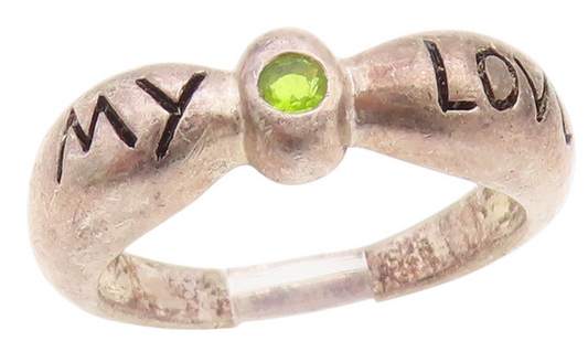 925 Sterling Silver Vintage Ring Peridot Engraved My Love Band  Sz 7  RG34786