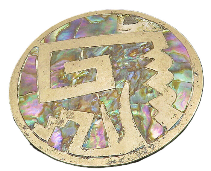 AH MEXICO 925 Silver  Vintage Inlaid Abalone Shell Pattern Brooch Pin  BP4289