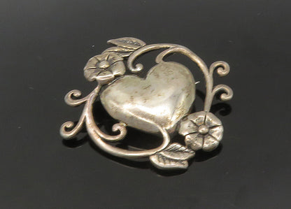JEZLAINE 925 Sterling Silver  Vintage Floral Vine Love Heart Brooch Pin BP8568