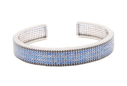 925 Sterling Silver Vintage Bracelet Designer Blue White CZ Spinel Cuff  BT11200