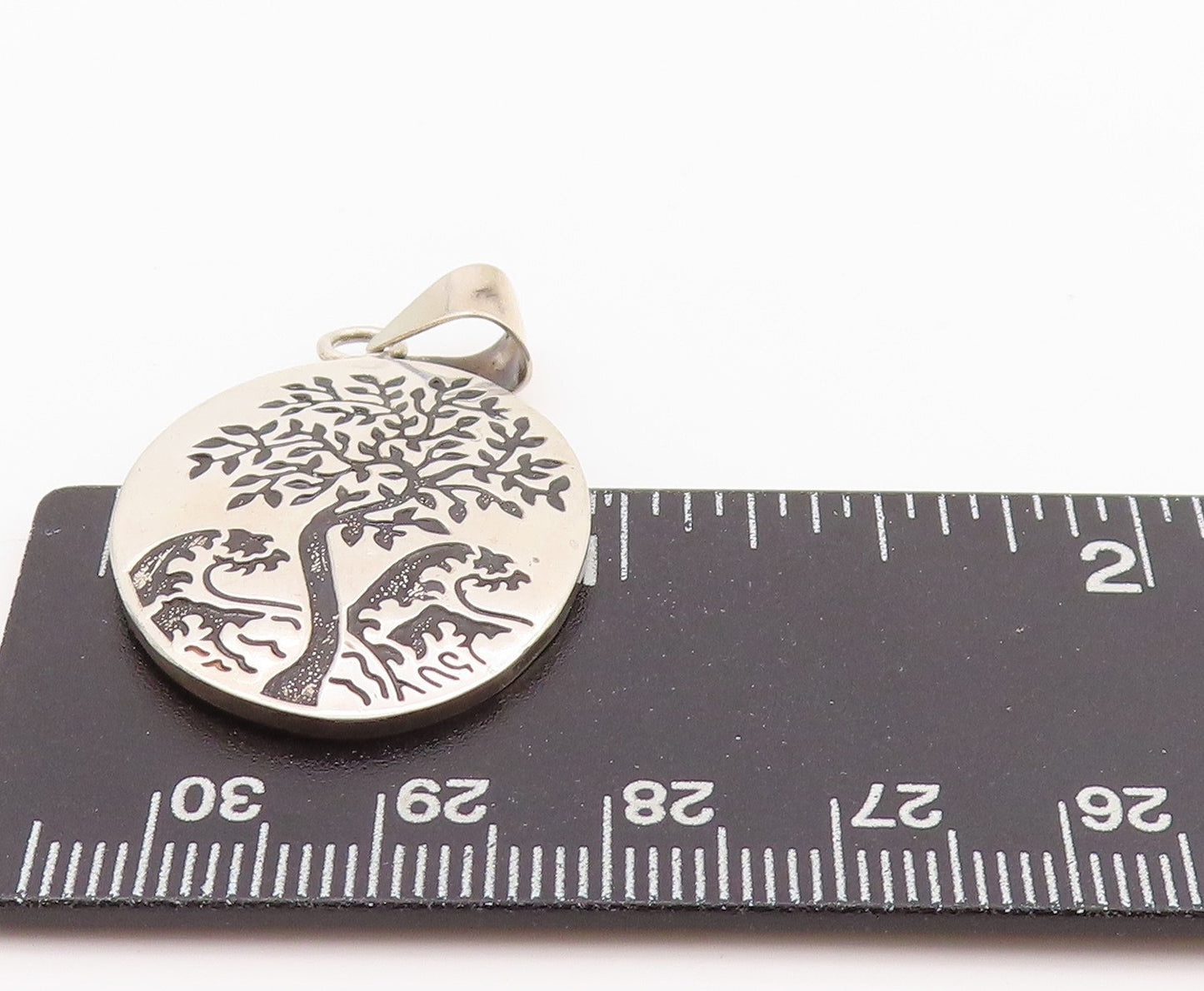 925 Sterling Silver Vintage Pendant Solid Etched Tree Of Life  PT24289