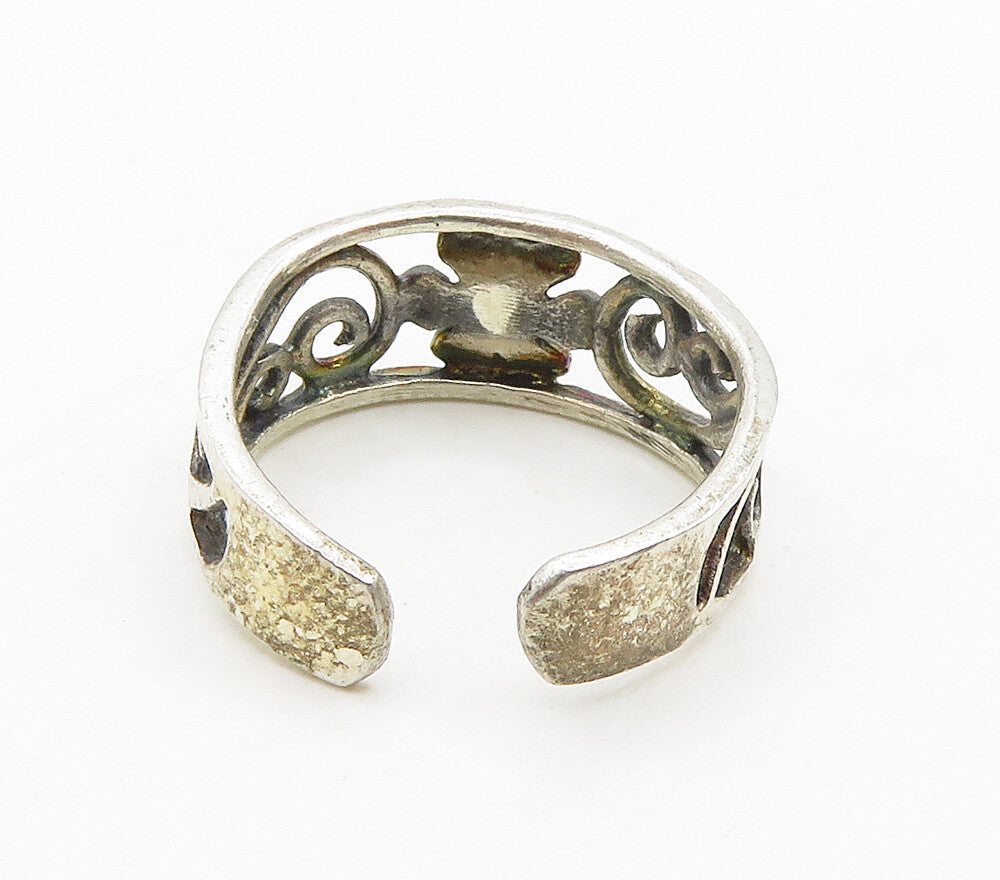 925 Sterling Silver  Vintage Petite Open Floral Swirl Band Ring Sz 4  RG15699