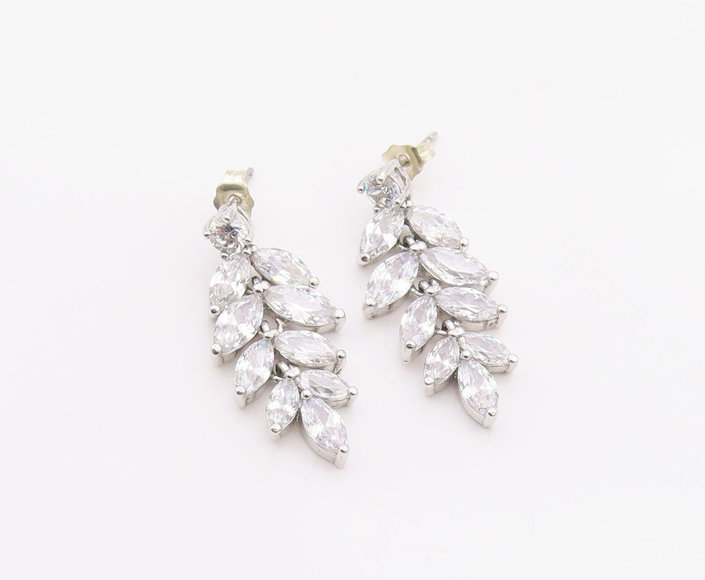 925 Sterling Silver Vintage Earrings Marquise & Round Cut CZ Leaf Drop  EG14380