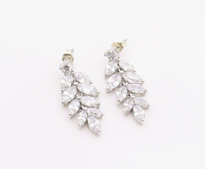 925 Sterling Silver Vintage Earrings Marquise & Round Cut CZ Leaf Drop  EG14380