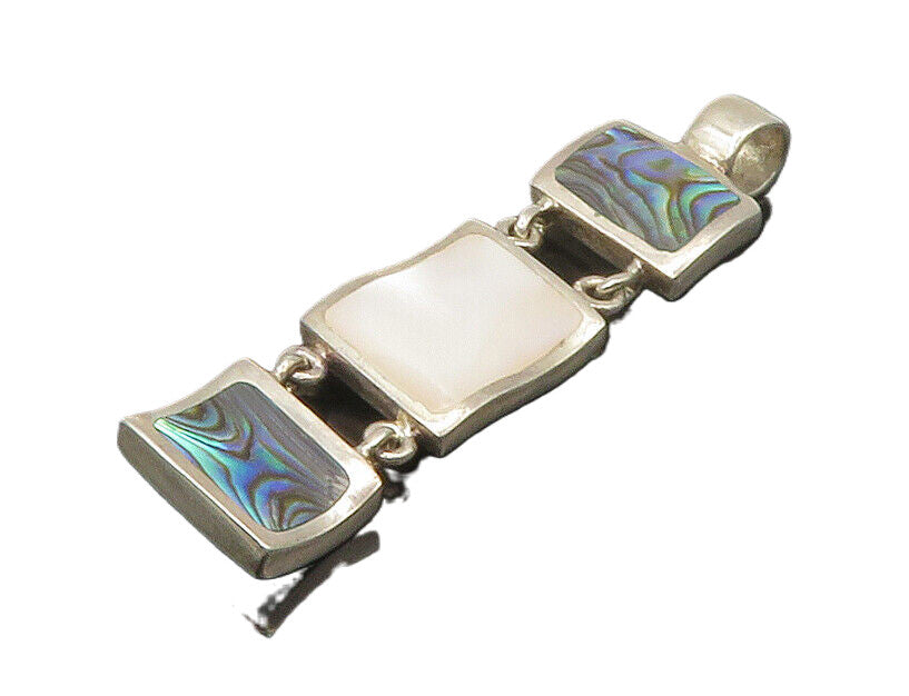 925 Sterling Silver  Vintage Mother Of Pearl & Abalone Shell Pendant  PT13570