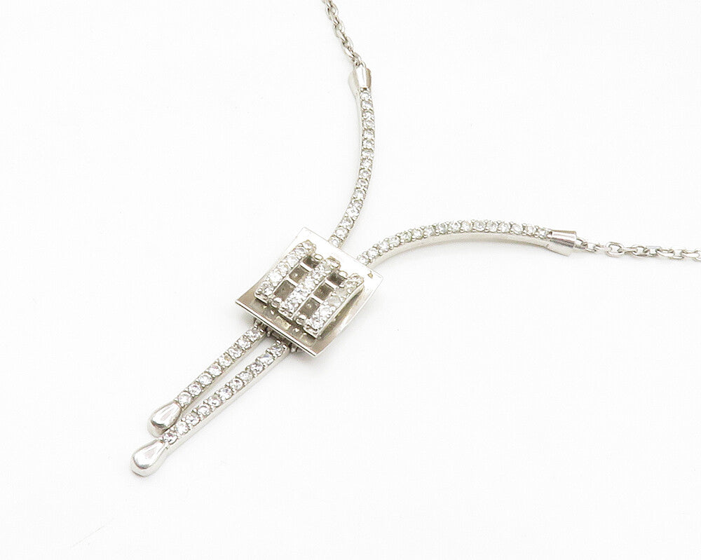 925 Sterling Silver  Vintage Sparkling White Topaz Chain Necklace  NE2319