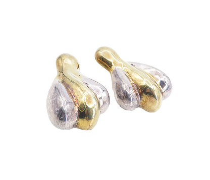 ISRAEL 925 Silver  Vintage Two Tone Sculpted Non Pierce Drop Earrings  EG4486