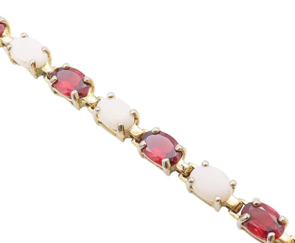 925 Sterling Silver Vintage Bracelet Gold Rings Oval Garnet & Gemstones  BT10987