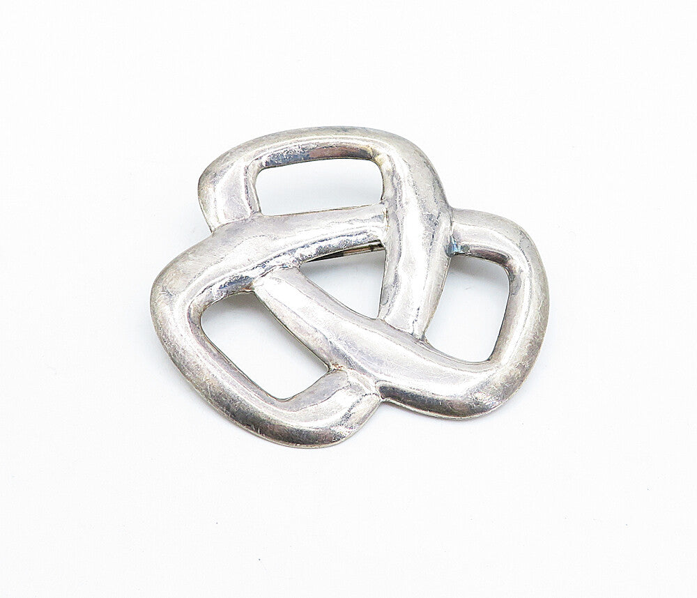 925 Sterling Silver  Vintage Shiny Smooth Pretzel Knot Brooch Pin  BP2428