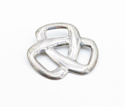 925 Sterling Silver  Vintage Shiny Smooth Pretzel Knot Brooch Pin  BP2428