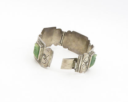 DAMASO GALLEGOS MEXICO 925 Silver  Vintage Jade Warrior Chain Bracelet  BT7607