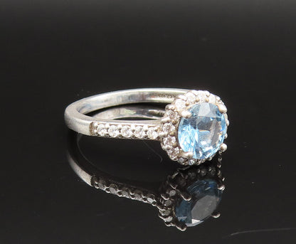 925 Sterling Silver  Vintage Fancy Blue & White Topaz Halo Ring Sz 8  RG25605
