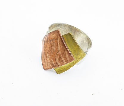 925 Sterling Silver  Vintage Shiny Three Tone Design Band Ring Sz 6  RG7132